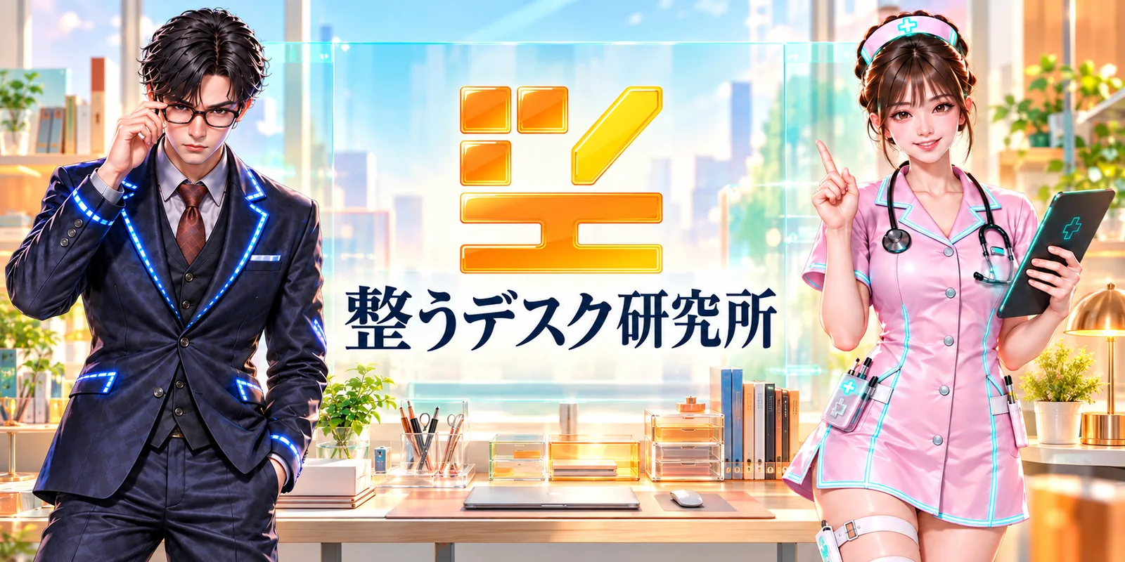 整うデスク研究所の案内役、レイとこはるがいる明るい作業机
