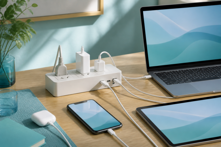 タップ　usb PD対応をテーマに整えたデスク周りのイメージ